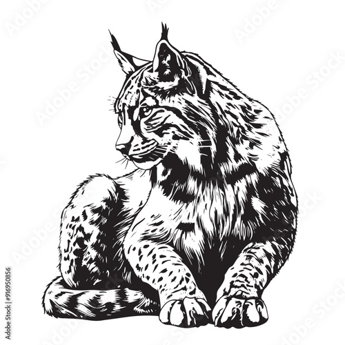 Lynx. Sketch, drawn, graphic portrait of a lynx on a white background