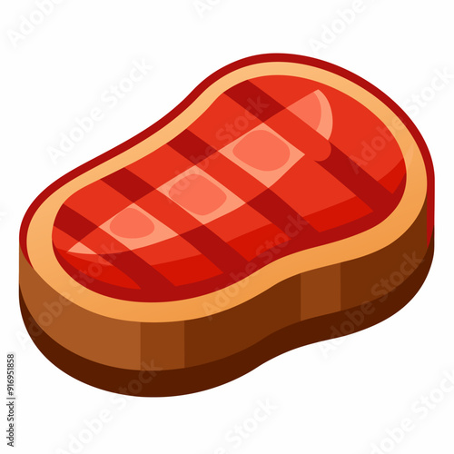 A Single, Grilled, Red Steak with Brown Fat