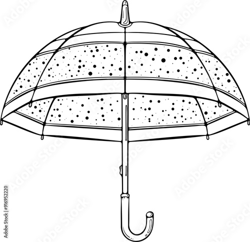 Open umbrella. Autumn, spring protecting accessories. Rainy weather season parasol. Vector illustration in hand drawn sketch doodle style. Line art isolated on white for coloring book, print