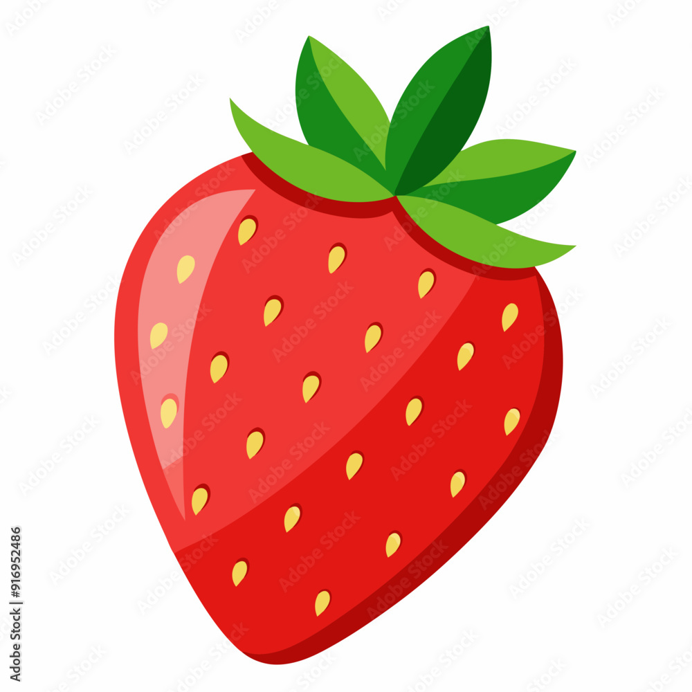 Obraz premium Single Red Strawberry with Green Leaves