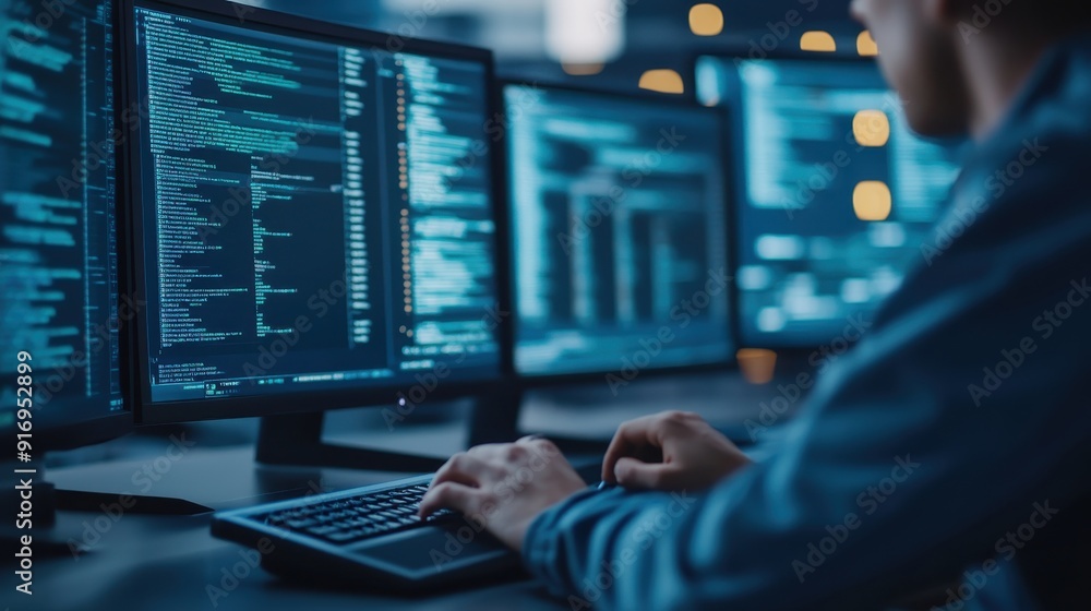 Programmer working late at night. Programmer working late at night.