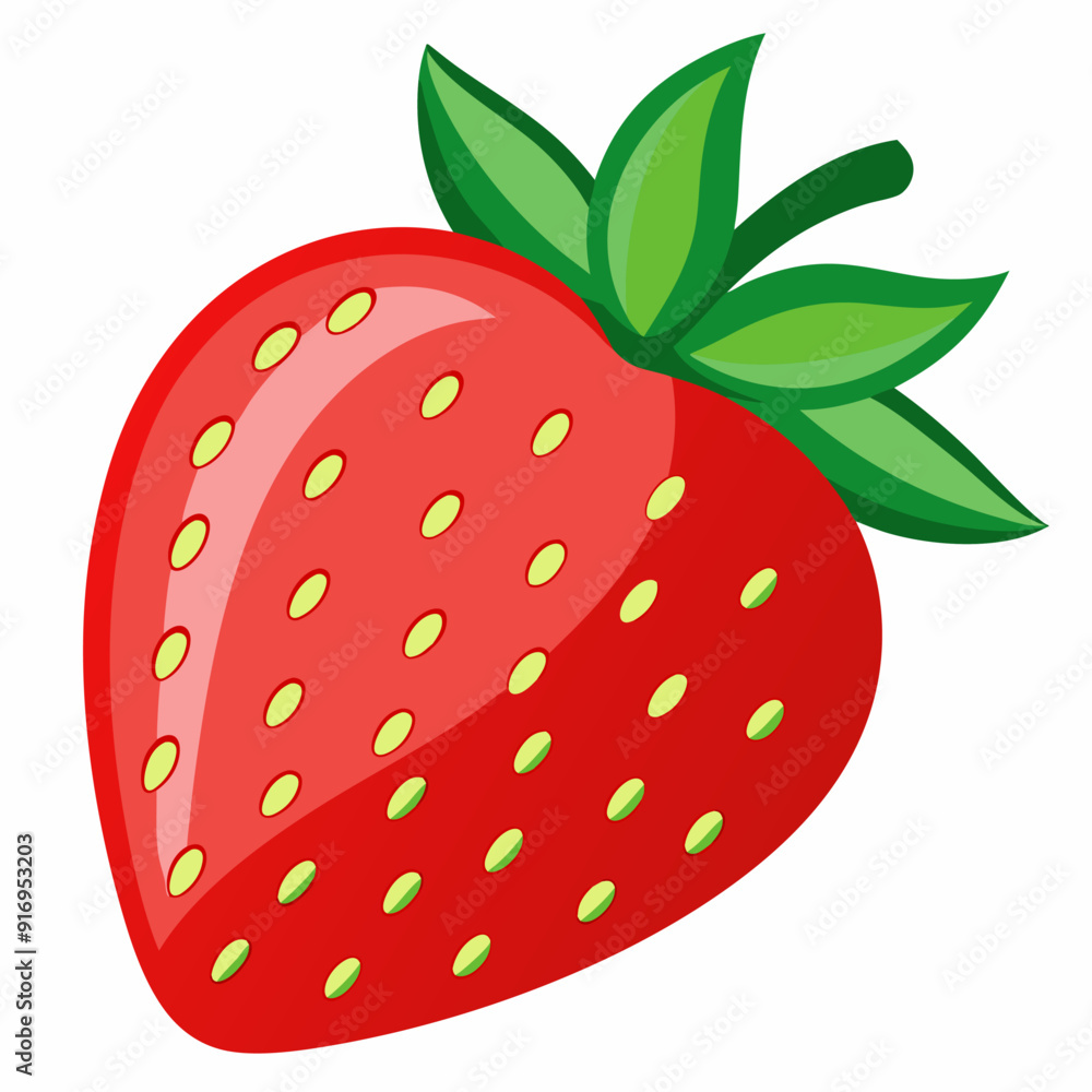 A Single Red Strawberry with Green Leaves A Single Red Strawberry with Green Leaves