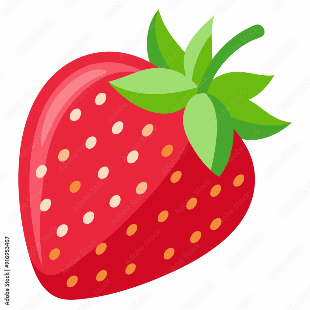 Obraz premium A Single Red Strawberry with Green Leaves
