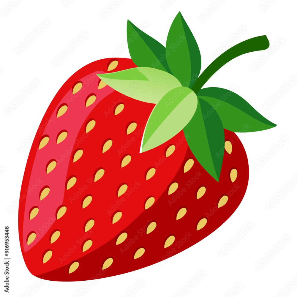 Obraz premium A Single, Ripe Strawberry with Green Leaves