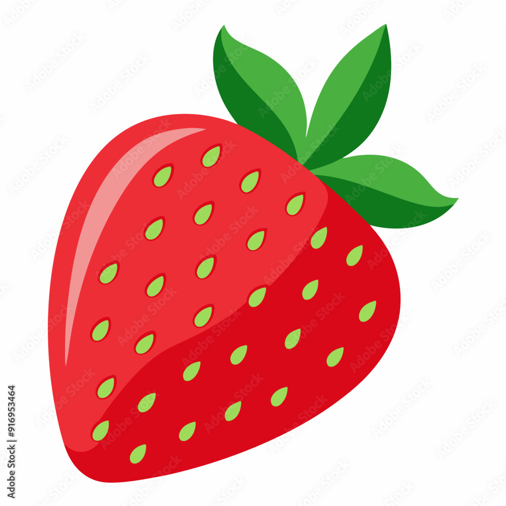 A Single Red Strawberry with Green Leaves A Single Red Strawberry with Green Leaves