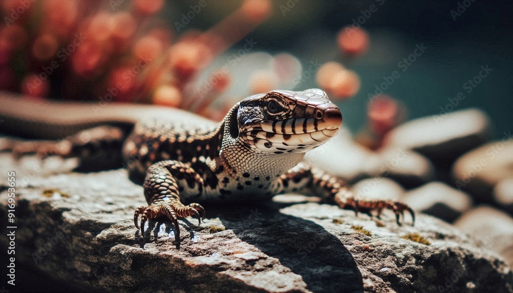 a lizard on stones, basks in the sun a lizard on stones, basks in the sun