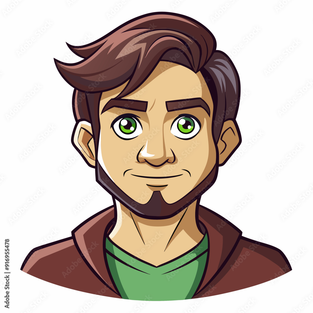 Cartoon Illustration of a Man with Green Eyes and a Goatee Cartoon Illustration of a Man with Green Eyes and a Goatee