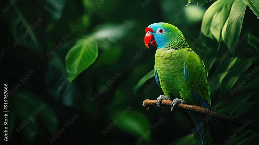 Colorful Blue-Naped Parrot Perched in Jungle Colorful Blue-Naped Parrot Perched in Jungle