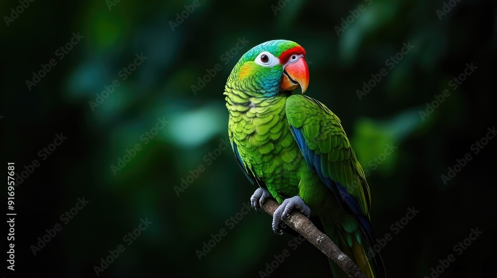 Vibrant Blue-Naped Parrot in Lush Greenery Vibrant Blue-Naped Parrot in Lush Greenery