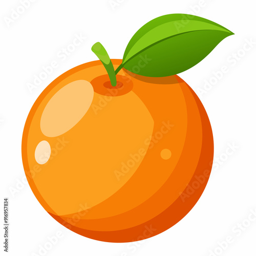 A Single Orange Fruit with a Green Leaf