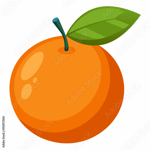 A Single Orange with a Green Leaf