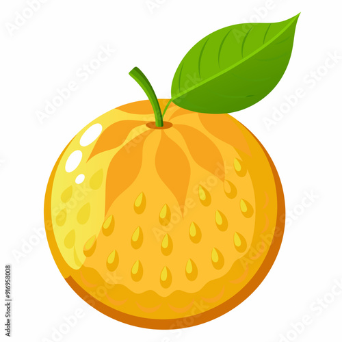 A Single Orange with a Green Leaf