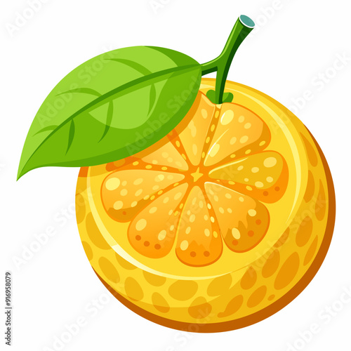 A Half-Sliced Orange with a Green Leaf