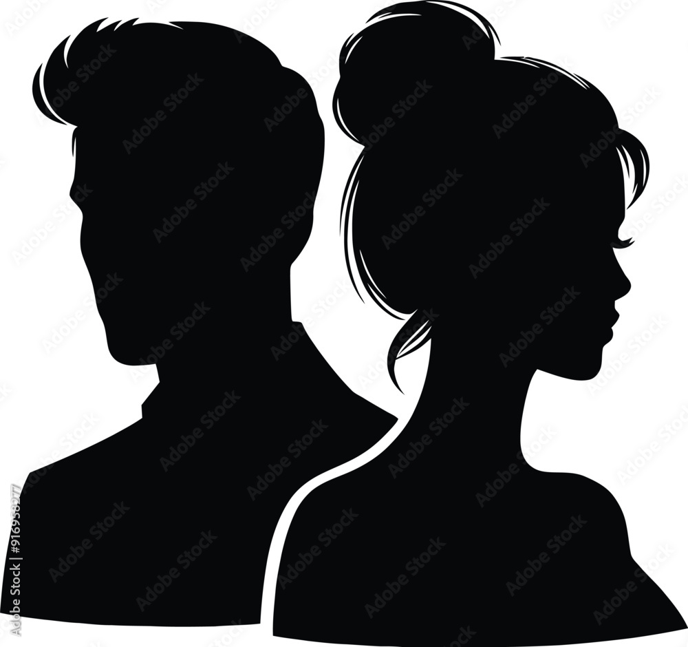 Set man and woman head icon silhouette. Male and female avatar profile sign, face silhouette logo – stock vector Set man and woman head icon silhouette. Male and female avatar profile sign, face silhouette logo – stock vector