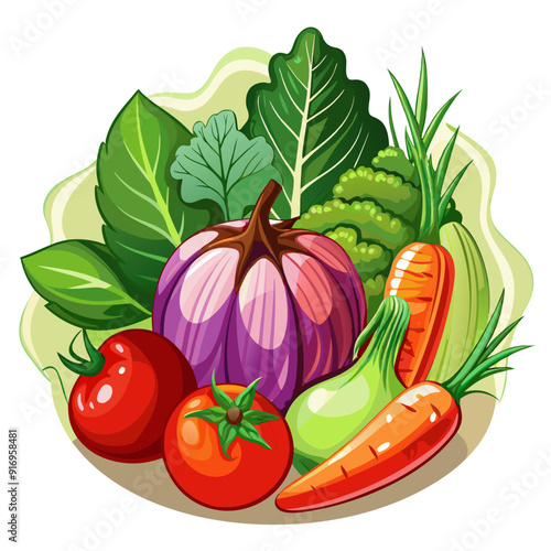 A Colorful Arrangement of Fresh Vegetables with Green Leaves
