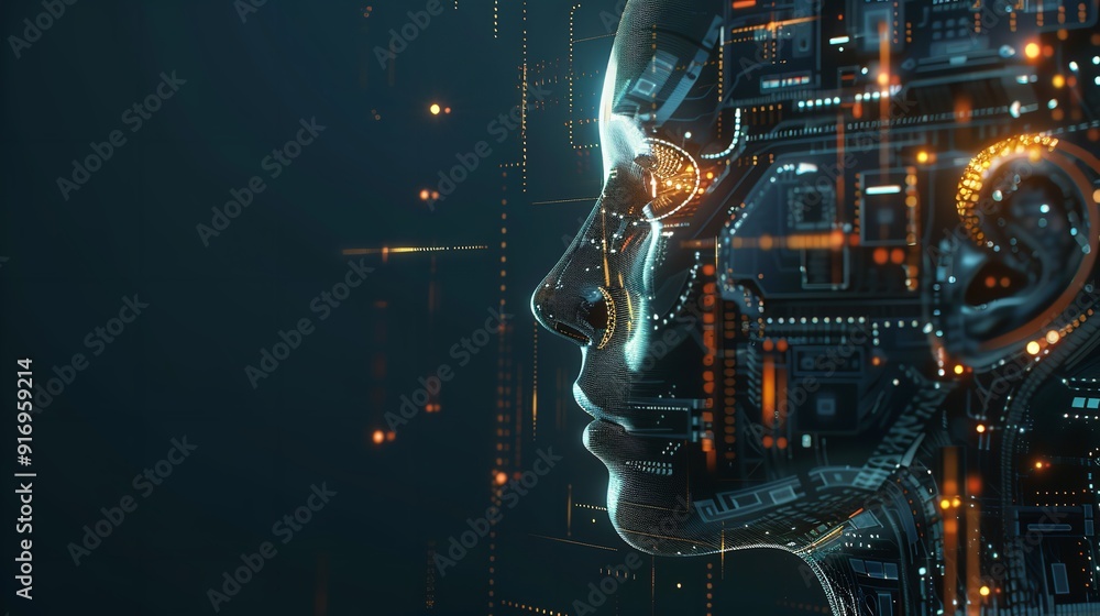 Fototapeta premium Side profile of an artificially intelligent futuristic. Generative Ai