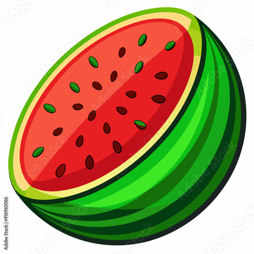 Half a Watermelon with Red Flesh and Black Seeds