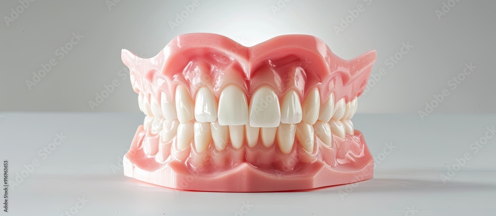 Obraz premium The dental model is utilized to demonstrate to the doctor how to assess the cleanliness of the teeth isolated on a white background with a Clipping Path. with copy space image