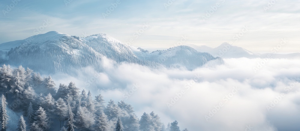 Fog covered mountain landscape. with copy space image. Place for adding text or design Fog covered mountain landscape. with copy space image. Place for adding text or design