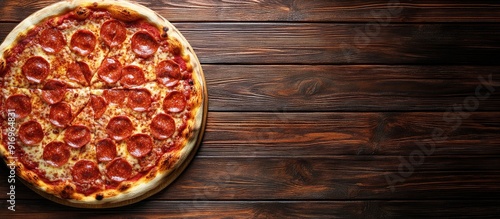 Pizza viewed from above on ...