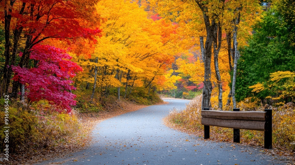 Naklejka premium Autumn Road Through Vibrant Forest