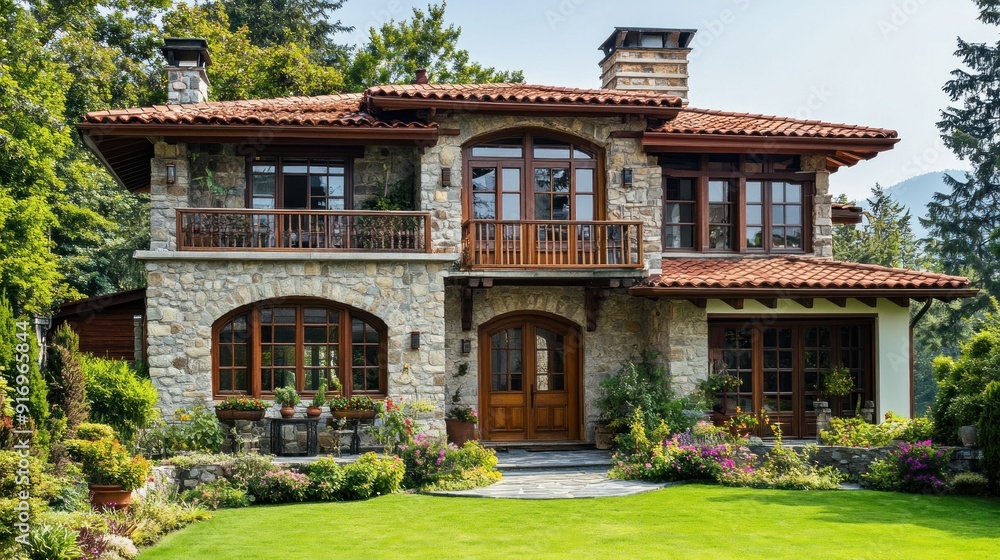 Stone Mansion with Lush Greenery Stone Mansion with Lush Greenery