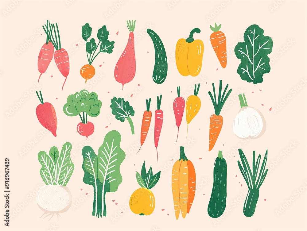 Set of various vegetables simple illustration. AI generated Set of various vegetables simple illustration. AI generated