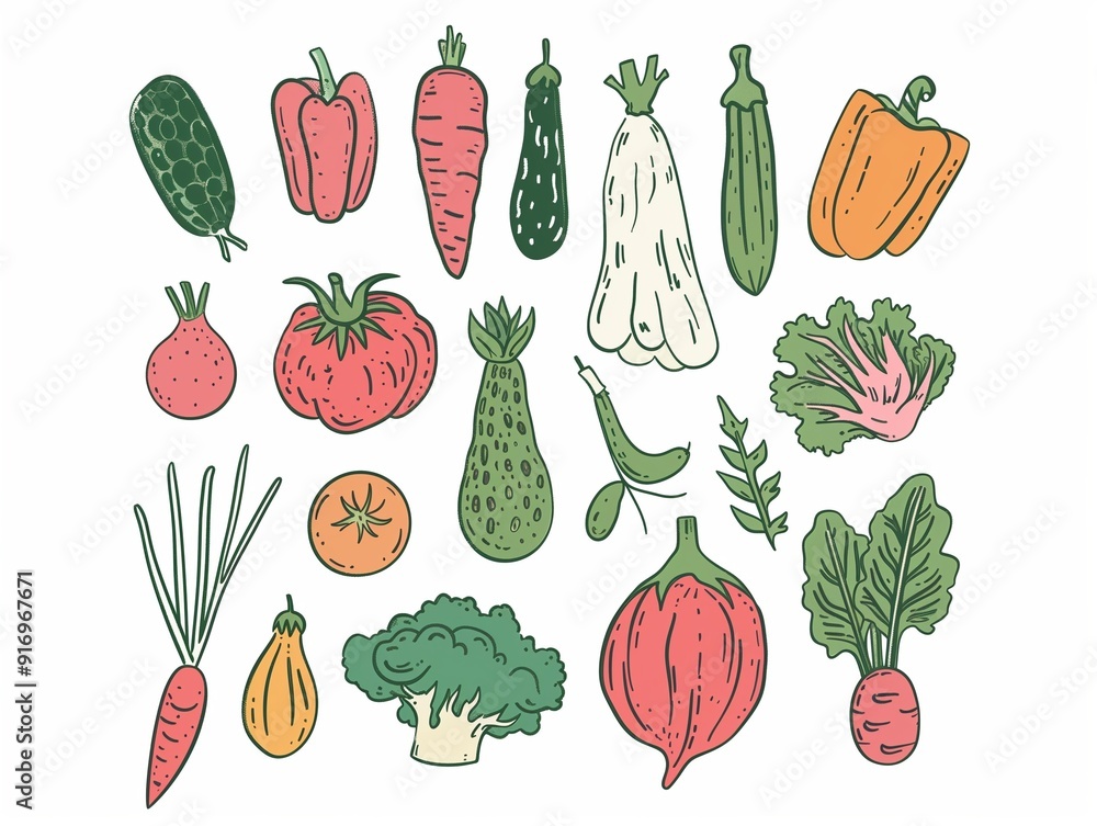Set of various vegetables simple illustration. AI generated Set of various vegetables simple illustration. AI generated