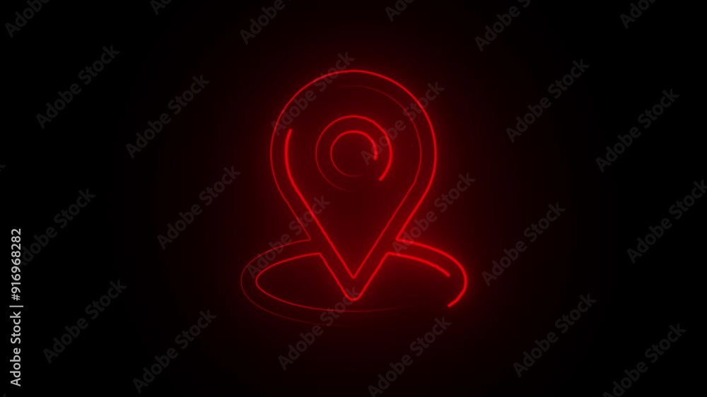 Glowing neon location icon ,neon location icon,red neon black background . Glowing neon location icon ,neon location icon,red neon black background .