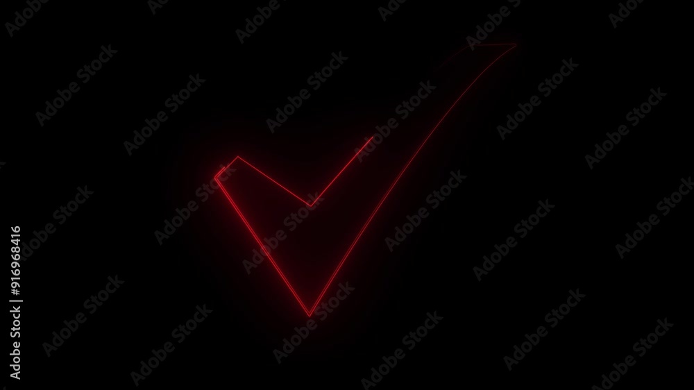 Glowing neon light Check mark icon ,red neon tick icon with black background . Glowing neon light Check mark icon ,red neon tick icon with black background .