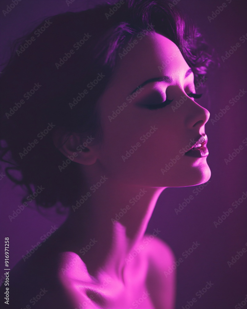portrait sexy woman in erotic pose in purple light portrait sexy woman in erotic pose in purple light