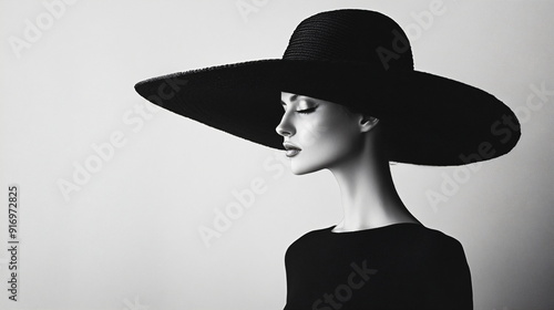 woman with a big hat in minimalist abstract style