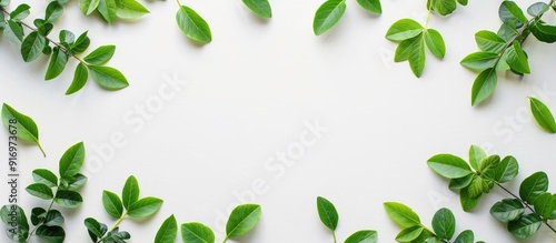 Top view of young green plants and leaves on a white background ideal for copy space images