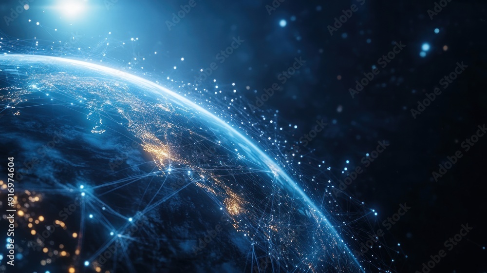 Obraz premium Global Network Connections: A Digital Map of Earth