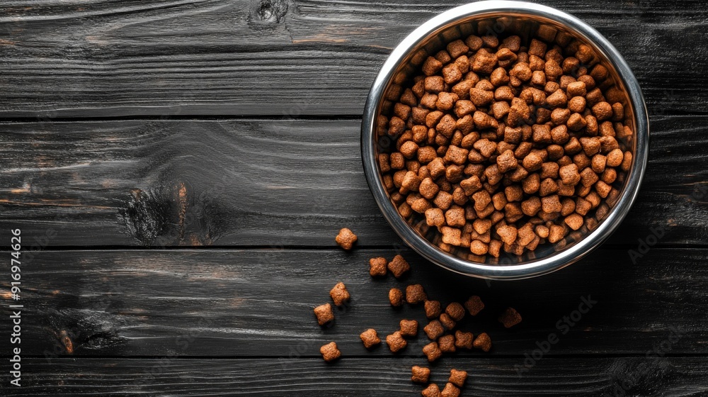 Dog Food in a Bowl on a Wooden Table Dog Food in a Bowl on a Wooden Table