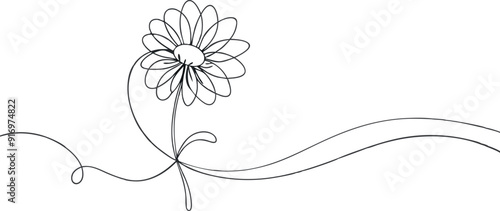 Wallpaper Mural continuous single line drawing of daisy flower, line art vector illustration Torontodigital.ca