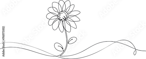Wallpaper Mural continuous single line drawing of daisy flower, line art vector illustration Torontodigital.ca