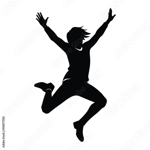 Silhouette of a black sport person in action, a jumping runner with fun pose