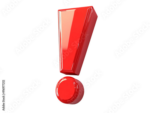 Red 3D exclamation mark symbol on a transparent background, suitable for attention-grabbing designs and alerts.