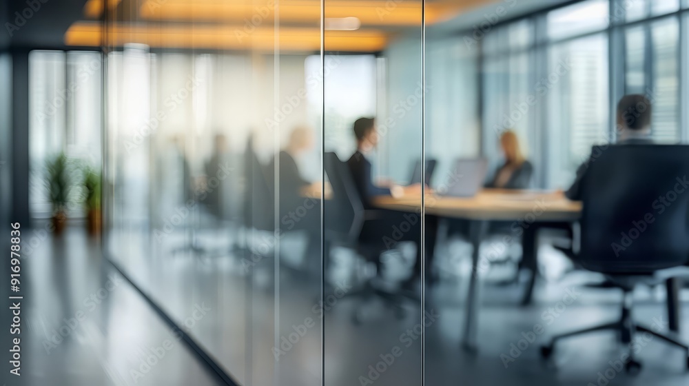 Business Meeting of Executives in Blurred View Behind Glass Wall - Strategy Planning - Office Workplace Business Meeting of Executives in Blurred View Behind Glass Wall - Strategy Planning - Office Workplace