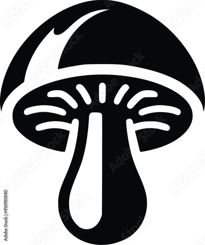 Set of different mushroom silhouettes, graphic drawing with lines, black and white cut truffle, porcini mushroom, shiitake, and chanterelles isolated. Vector illustration silhouette