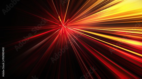 Red and yellow radiating rays, black background, cyberpunk, realistic rendering