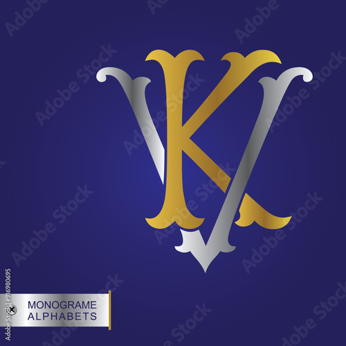 Luxury Logo set Calligraphic Monogram design for Premium brand identity. gold and silver Letter on dark blue
background Medieval Royal Calligraphic Beautiful Logo. Vintage Drawn Emblem	