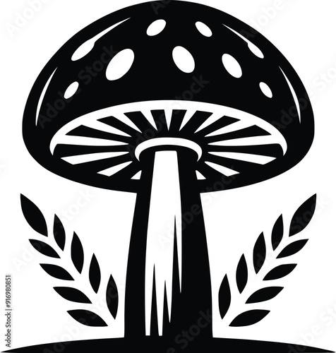 Set of different mushroom silhouettes, graphic drawing with lines, black and white cut truffle, porcini mushroom, shiitake, and chanterelles isolated. Vector illustration silhouette