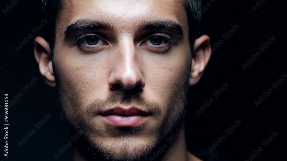 Portrait of a young attractive man with a three-day beard and an intense facial expression. Portrait of a young attractive man with a three-day beard and an intense facial expression.
