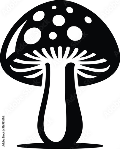 Set of different mushroom silhouettes, graphic drawing with lines, black and white cut truffle, porcini mushroom, shiitake, and chanterelles isolated. Vector illustration silhouette
