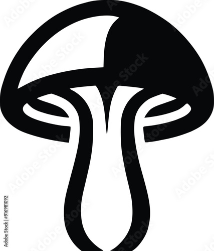 Set of different mushroom silhouettes, graphic drawing with lines, black and white cut truffle, porcini mushroom, shiitake, and chanterelles isolated. Vector illustration silhouette