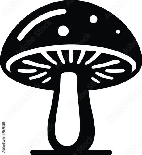 Set of different mushroom silhouettes, graphic drawing with lines, black and white cut truffle, porcini mushroom, shiitake, and chanterelles isolated. Vector illustration silhouette