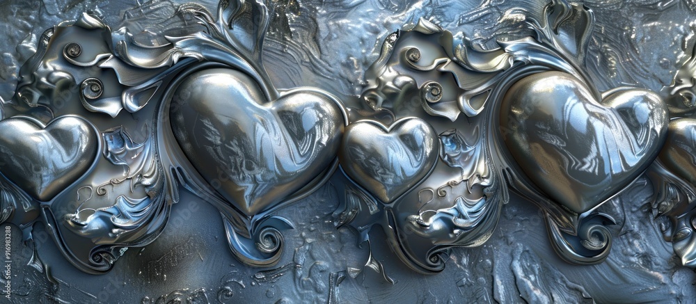 Shiny Silver Hearts, Romantic Design Shiny Silver Hearts, Romantic Design