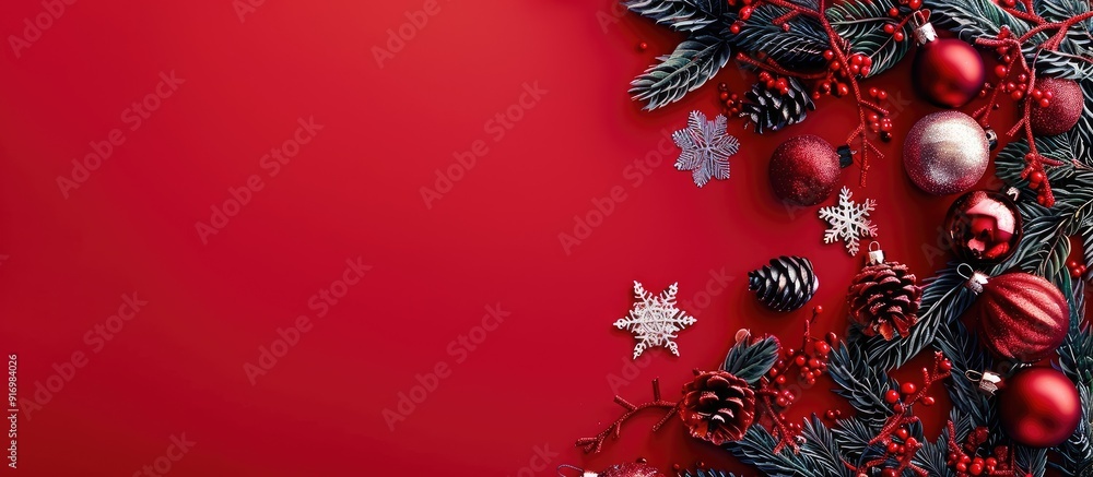 Red background with copy space image for Christmas card or banner flat lay Red background with copy space image for Christmas card or banner flat lay